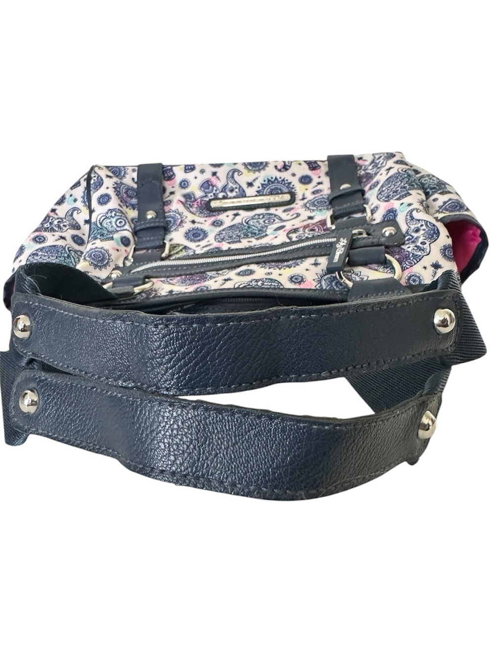 Lily Bloom Maggie Satchel Navy White Mandala Elephant Shoulder Bag - Picture 9 of 9